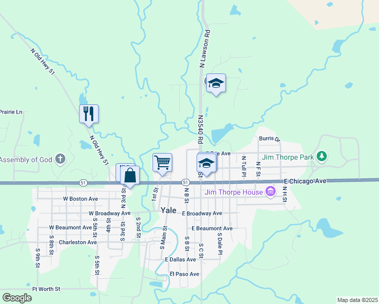 map of restaurants, bars, coffee shops, grocery stores, and more near 362 North B Street in Yale