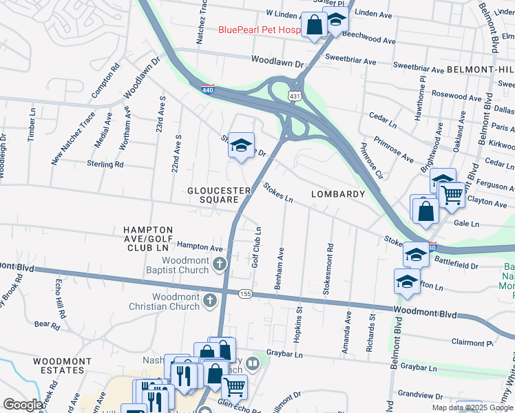 map of restaurants, bars, coffee shops, grocery stores, and more near 3206 Hillsboro Pike in Nashville