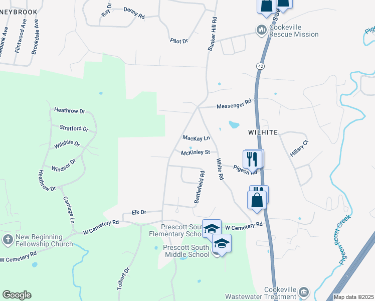 map of restaurants, bars, coffee shops, grocery stores, and more near 40 McKinley St in Cookeville