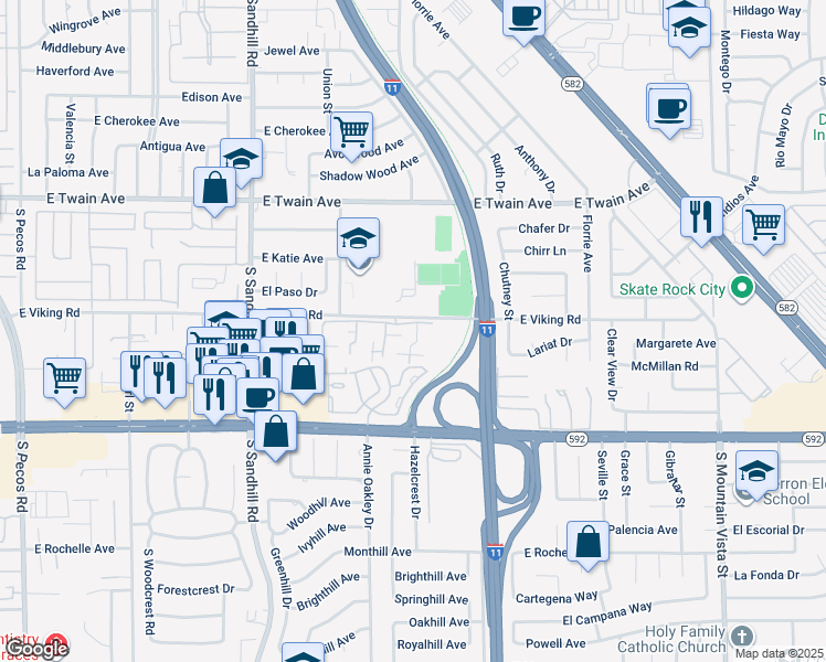 map of restaurants, bars, coffee shops, grocery stores, and more near 3905 Landsdown Place in Las Vegas