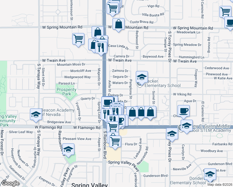 map of restaurants, bars, coffee shops, grocery stores, and more near 3888 Avila Street in Las Vegas