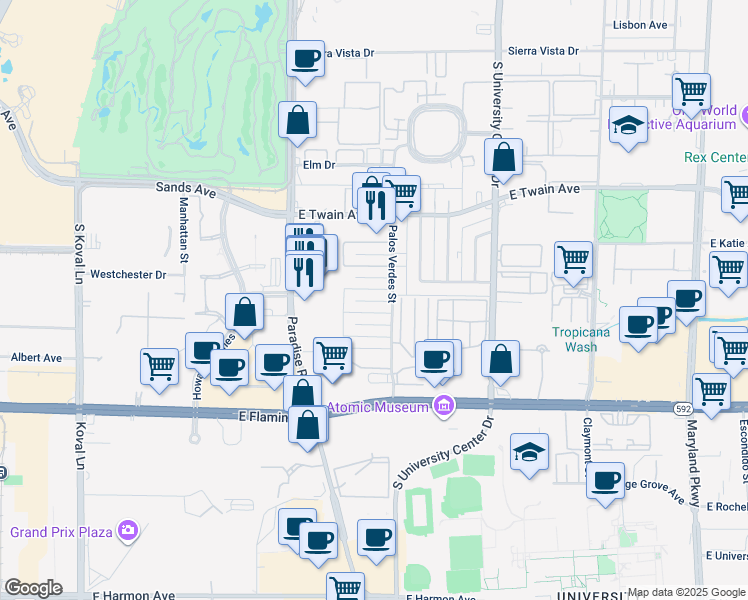 map of restaurants, bars, coffee shops, grocery stores, and more near 496 Calcaterra Circle in Las Vegas