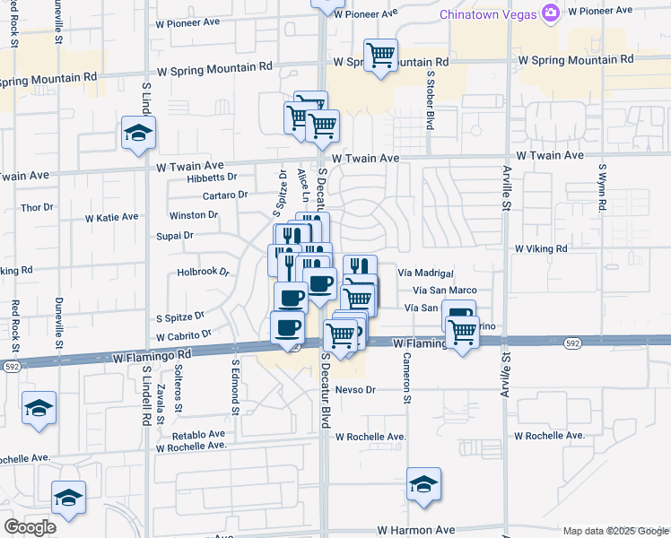 map of restaurants, bars, coffee shops, grocery stores, and more near 3920 South Decatur Boulevard in Las Vegas