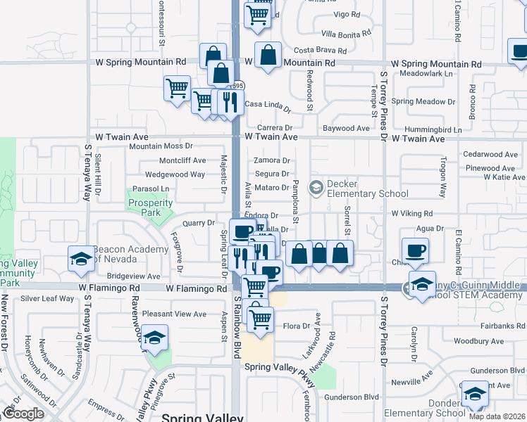 map of restaurants, bars, coffee shops, grocery stores, and more near 3888 Avila Street in Las Vegas