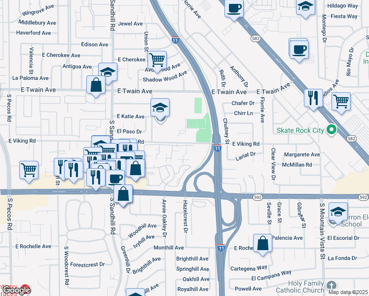map of restaurants, bars, coffee shops, grocery stores, and more near 3905 Landsdown Place in Las Vegas