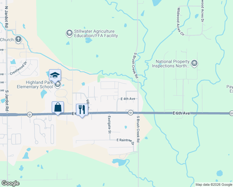 map of restaurants, bars, coffee shops, grocery stores, and more near 3124 East 4th Avenue in Stillwater