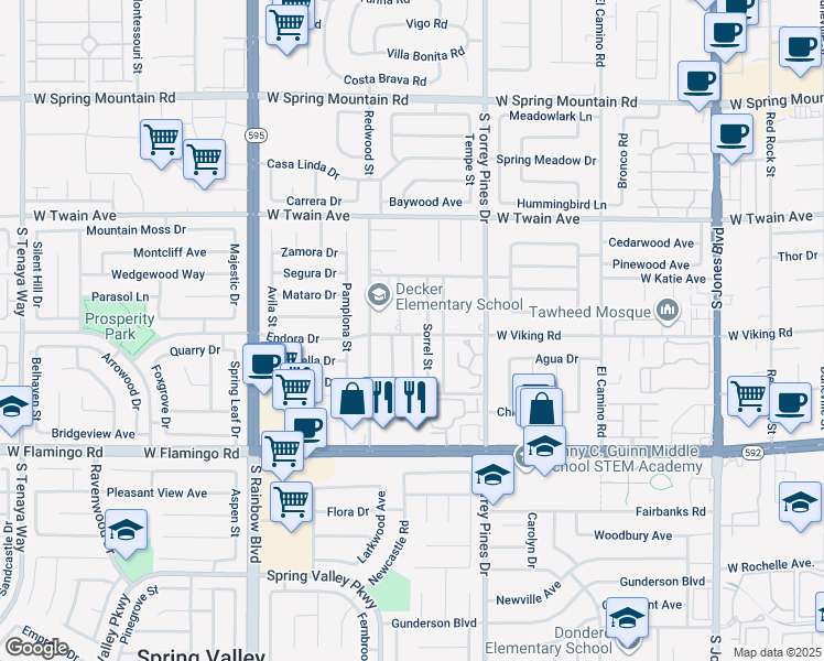 map of restaurants, bars, coffee shops, grocery stores, and more near 3850 Redwood Street in Las Vegas