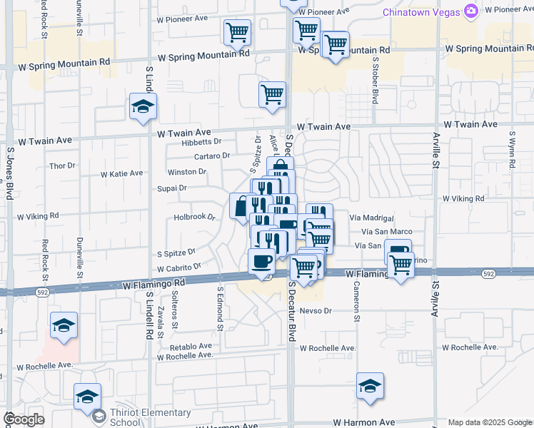 map of restaurants, bars, coffee shops, grocery stores, and more near 3965 South Decatur Boulevard in Las Vegas