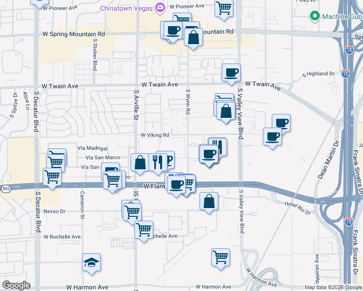 map of restaurants, bars, coffee shops, grocery stores, and more near 4255 West Viking Road in Las Vegas
