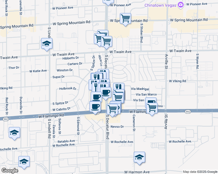 map of restaurants, bars, coffee shops, grocery stores, and more near 3920 South Decatur Boulevard in Las Vegas
