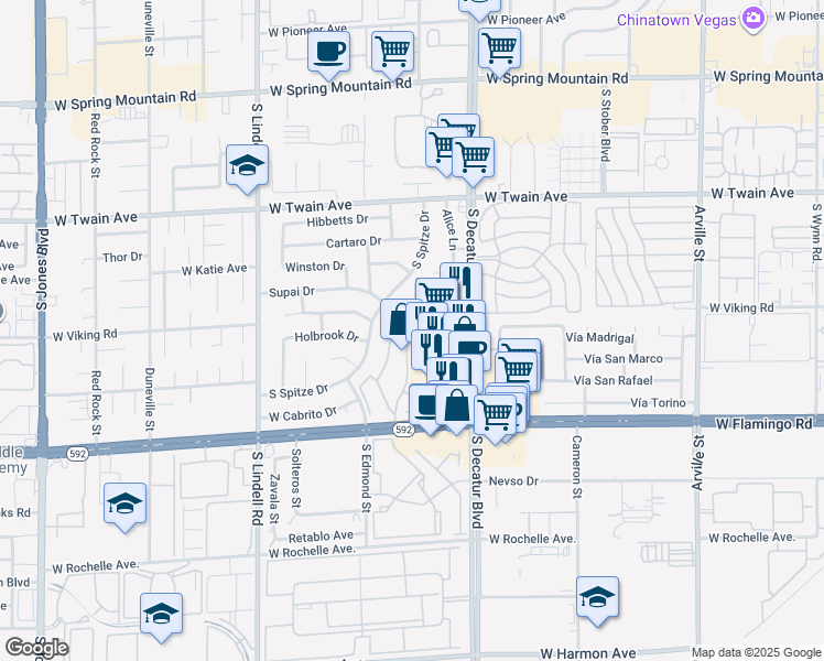 map of restaurants, bars, coffee shops, grocery stores, and more near 3936 Delos Drive in Las Vegas