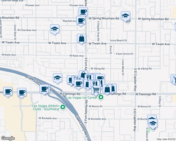 map of restaurants, bars, coffee shops, grocery stores, and more near 3919 Lilac Haze Street in Las Vegas