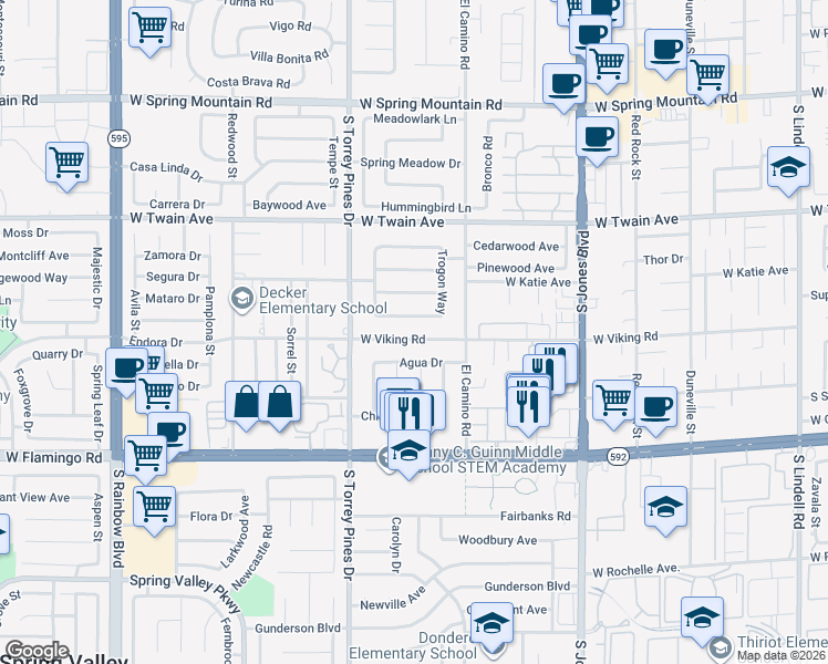 map of restaurants, bars, coffee shops, grocery stores, and more near 6388 West Viking Road in Las Vegas