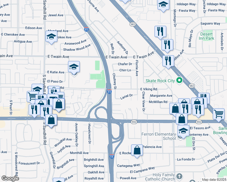 map of restaurants, bars, coffee shops, grocery stores, and more near 3911 Chutney Street in Las Vegas