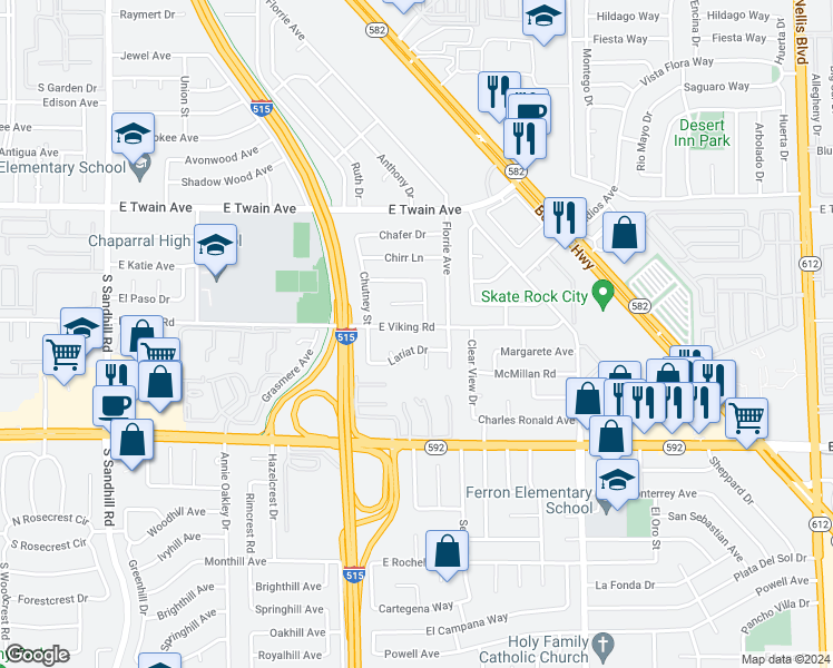 map of restaurants, bars, coffee shops, grocery stores, and more near 4325 East Viking Road in Las Vegas