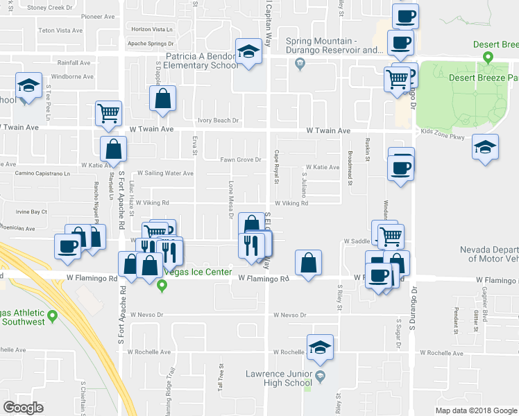 map of restaurants, bars, coffee shops, grocery stores, and more near 9021 West Viking Road in Las Vegas