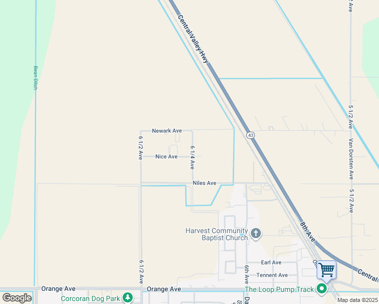 map of restaurants, bars, coffee shops, grocery stores, and more near 6280 Nice Avenue in Corcoran