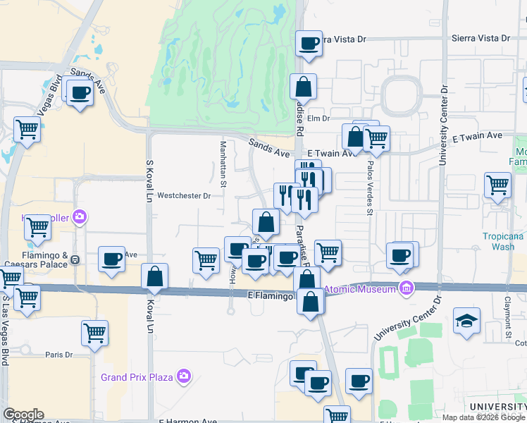 map of restaurants, bars, coffee shops, grocery stores, and more near 3800 Howard Hughes Parkway in Las Vegas