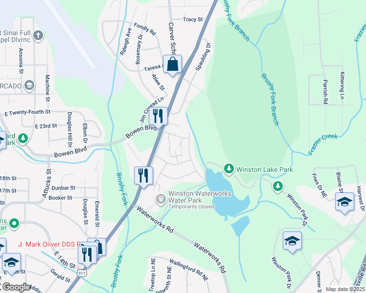 map of restaurants, bars, coffee shops, grocery stores, and more near 329 Lakeview Boulevard in Winston-Salem