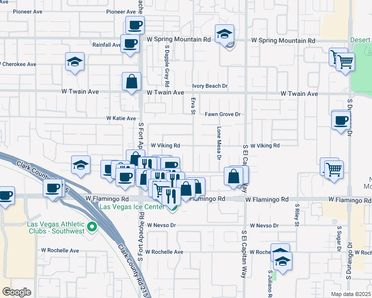 map of restaurants, bars, coffee shops, grocery stores, and more near 9227 West Viking Road in Las Vegas