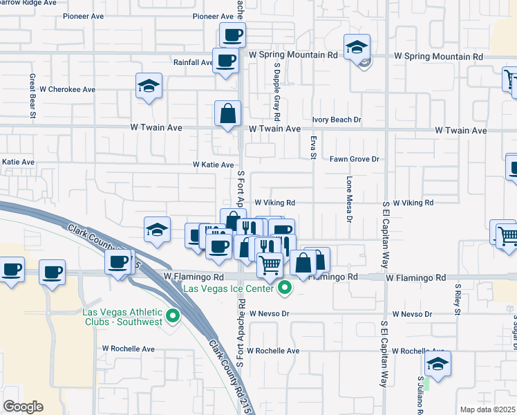 map of restaurants, bars, coffee shops, grocery stores, and more near 9361 West Viking Road in Las Vegas