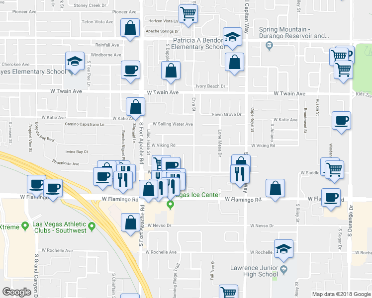 map of restaurants, bars, coffee shops, grocery stores, and more near 9227 West Viking Road in Las Vegas