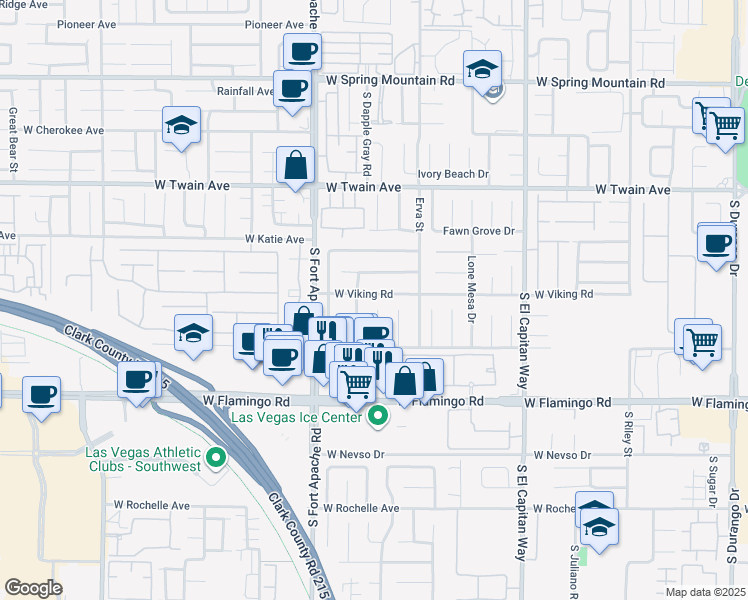 map of restaurants, bars, coffee shops, grocery stores, and more near 9287 West Viking Road in Las Vegas