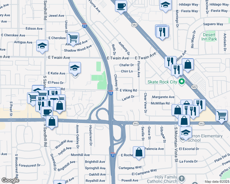 map of restaurants, bars, coffee shops, grocery stores, and more near 3911 Chutney Street in Las Vegas