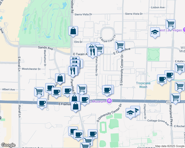 map of restaurants, bars, coffee shops, grocery stores, and more near 520 Calcaterra Circle in Las Vegas