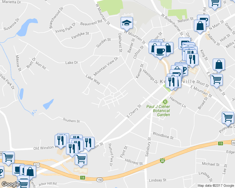 map of restaurants, bars, coffee shops, grocery stores, and more near 5307 Lambeth Farm Lane in Kernersville