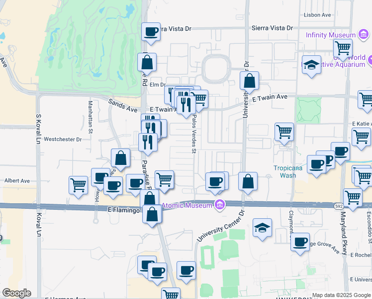 map of restaurants, bars, coffee shops, grocery stores, and more near in Las Vegas