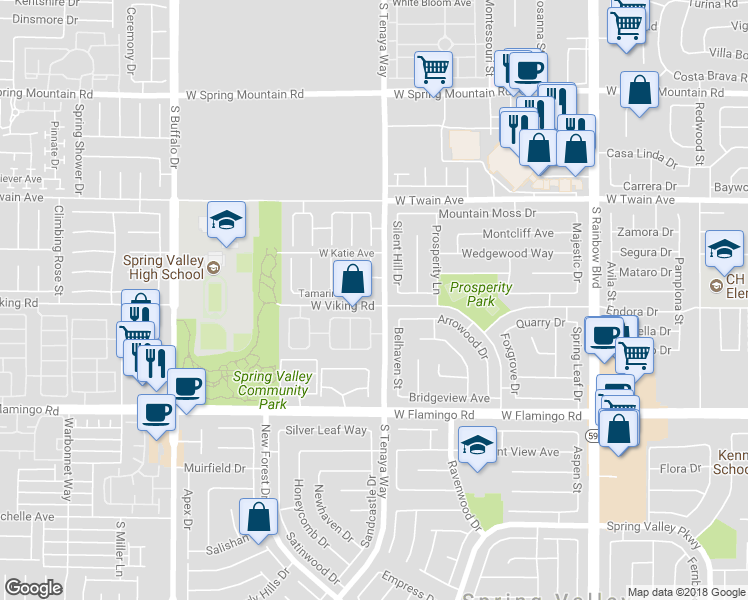 map of restaurants, bars, coffee shops, grocery stores, and more near 7365 Tamarind Avenue in Las Vegas