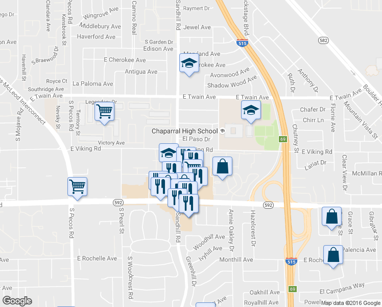 map of restaurants, bars, coffee shops, grocery stores, and more near 3870 East Viking Road in Las Vegas