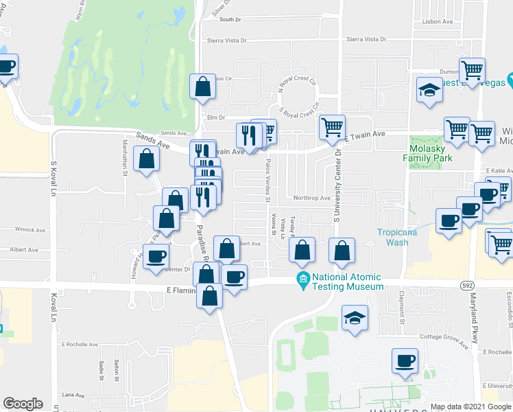 map of restaurants, bars, coffee shops, grocery stores, and more near 496 Calcaterra Circle in Las Vegas