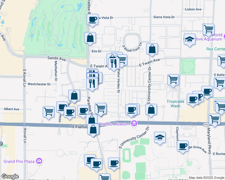 map of restaurants, bars, coffee shops, grocery stores, and more near 496 Calcaterra Circle in Las Vegas