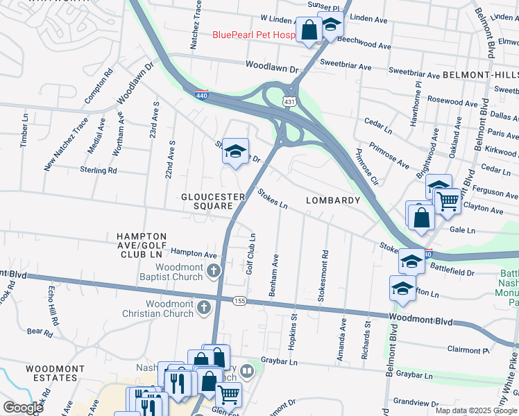 map of restaurants, bars, coffee shops, grocery stores, and more near 2013 Stokes Lane in Nashville