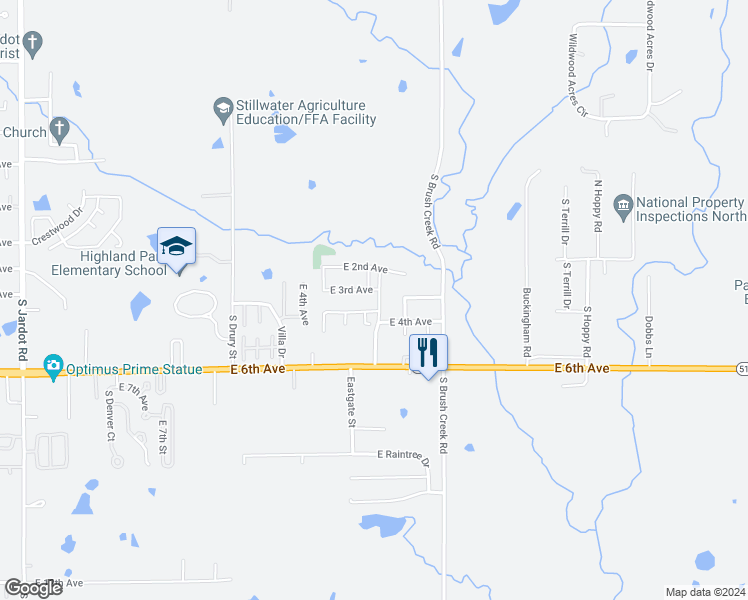 map of restaurants, bars, coffee shops, grocery stores, and more near 3124 East 4th Avenue in Stillwater