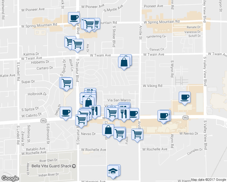map of restaurants, bars, coffee shops, grocery stores, and more near 3921 Calle Tereon in Las Vegas