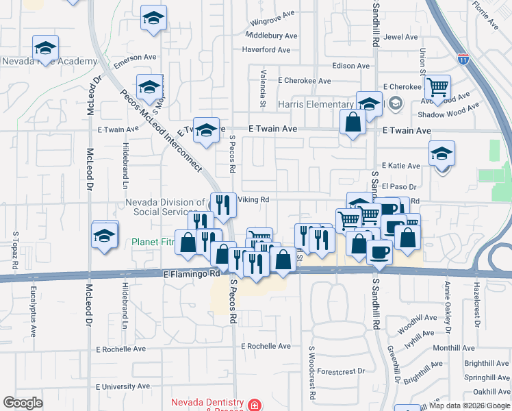 map of restaurants, bars, coffee shops, grocery stores, and more near in Clark County