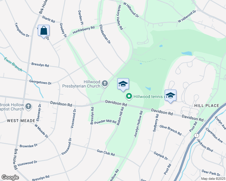 map of restaurants, bars, coffee shops, grocery stores, and more near 6215 Hickory Valley Road in Nashville