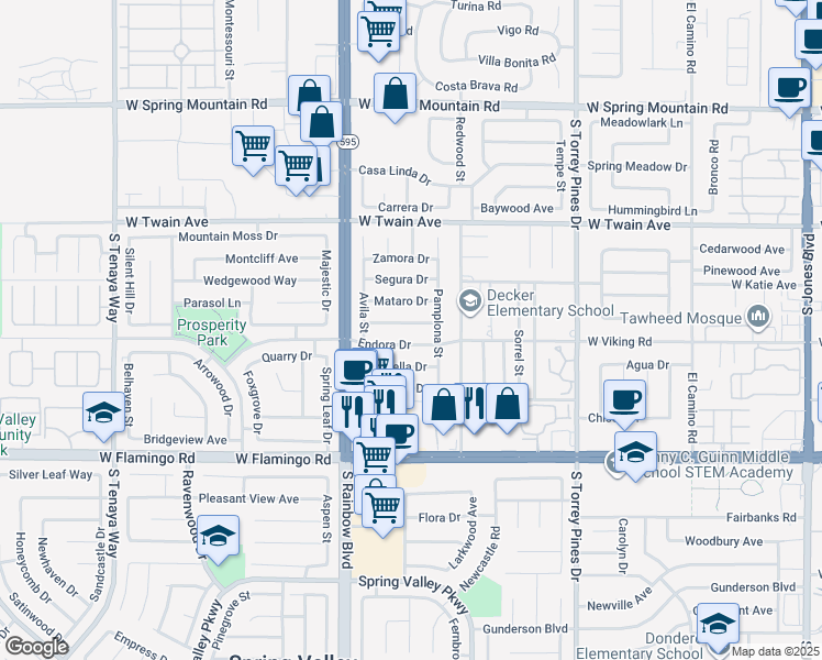 map of restaurants, bars, coffee shops, grocery stores, and more near 6785 Grandola Drive in Las Vegas