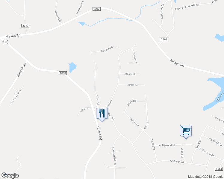 map of restaurants, bars, coffee shops, grocery stores, and more near 6215 Whitt Road in Durham