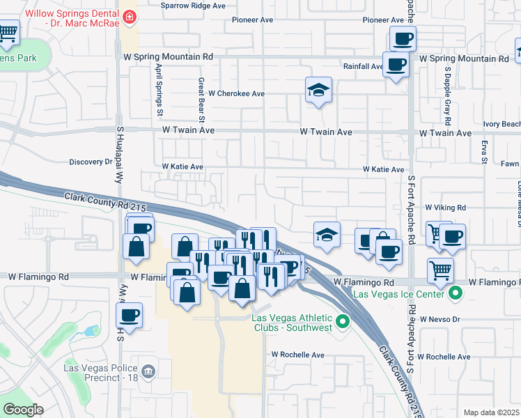 map of restaurants, bars, coffee shops, grocery stores, and more near 3942 Tropical Vine Street in Las Vegas