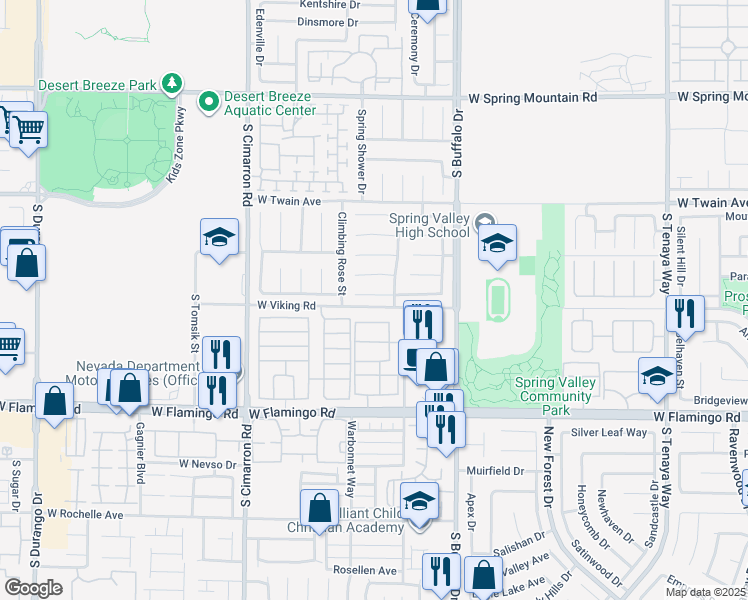 map of restaurants, bars, coffee shops, grocery stores, and more near 7959 Nookfield Drive in Las Vegas
