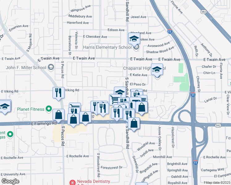 map of restaurants, bars, coffee shops, grocery stores, and more near 3745 East Viking Road in Las Vegas