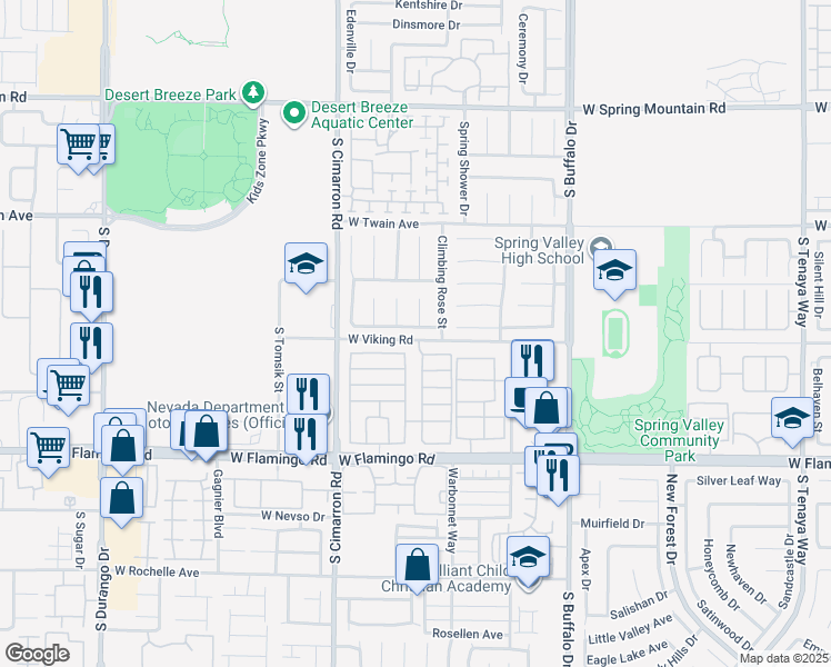 map of restaurants, bars, coffee shops, grocery stores, and more near 8061 Petunia Flower Way in Las Vegas