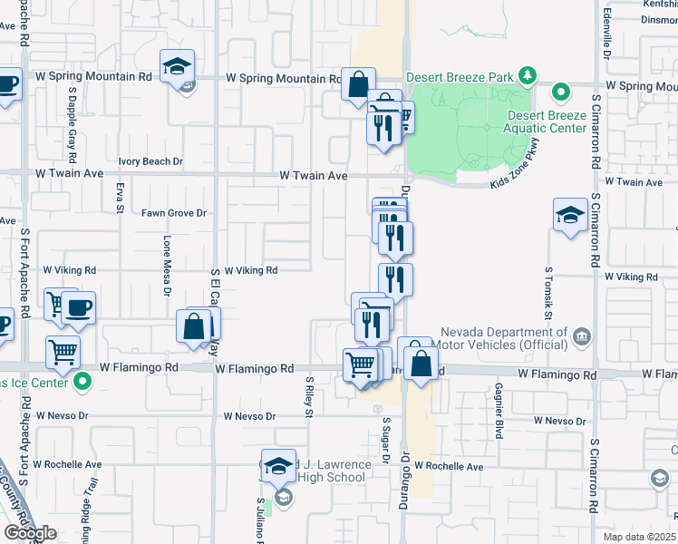 map of restaurants, bars, coffee shops, grocery stores, and more near 3899 Ruskin Street in Las Vegas