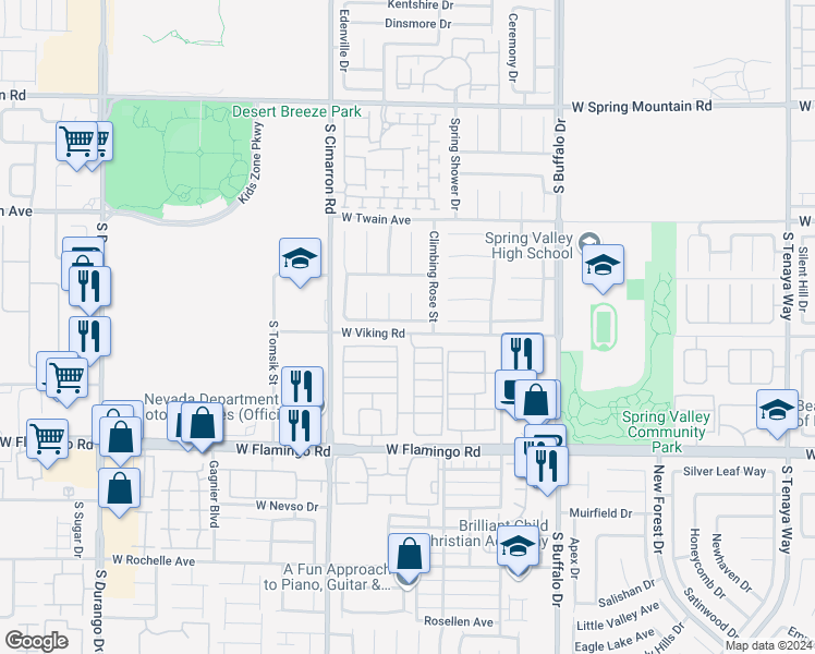 map of restaurants, bars, coffee shops, grocery stores, and more near 8061 Petunia Flower Way in Las Vegas