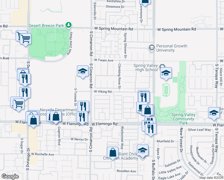 map of restaurants, bars, coffee shops, grocery stores, and more near 8061 Petunia Flower Way in Las Vegas