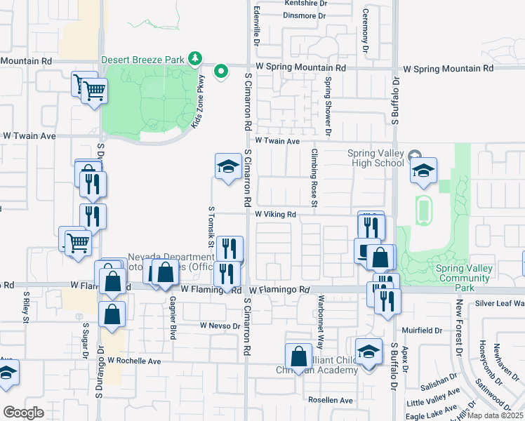 map of restaurants, bars, coffee shops, grocery stores, and more near 8161 Petunia Flower Way in Las Vegas